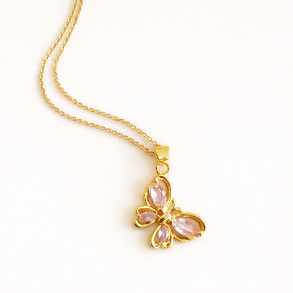 COLLAR MARIPOSA CRISTAL ROSA