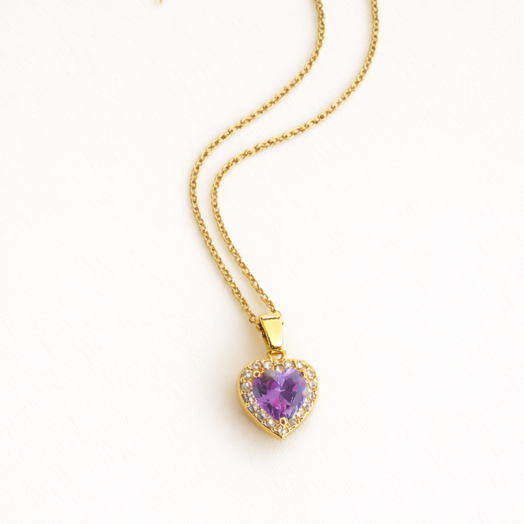 COLLAR CORAZÓN CRISTAL PÚRPURA